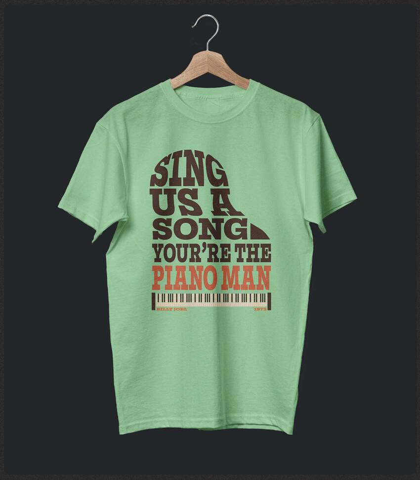 Piano Man • Billy Joel Typography Tribute T-shirt • Summer Edition